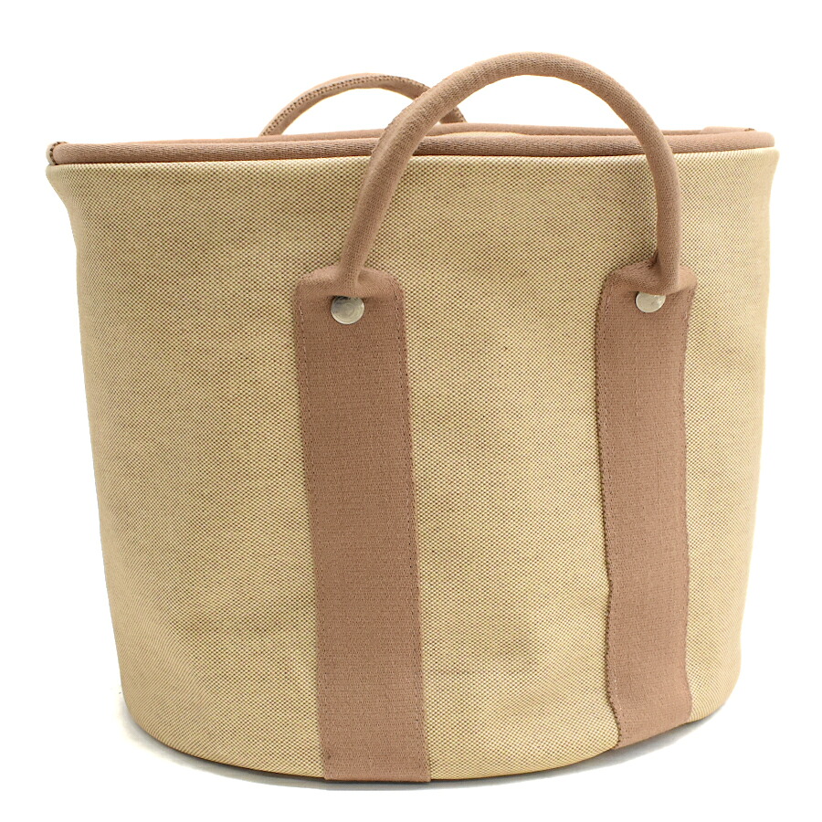 【中古】エルメス ランドリー御徒面子 帆布 ベージュ 赤銅色 HERMES [美品][貨物輸送無料]
