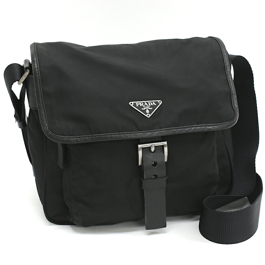 【中古】プラダ 差し交わす上半身 ショルダーバッグ ナイロン ネロ 黒いこと トライアングルロゴプレート PRADA[貨物輸送無料]