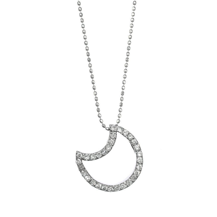 【中古】新品同様 クレセントムーン 三日月 ペンダント ネックレス K18ホワイトゴールド ダイヤモンド 0.35ct [美品][送料無料]