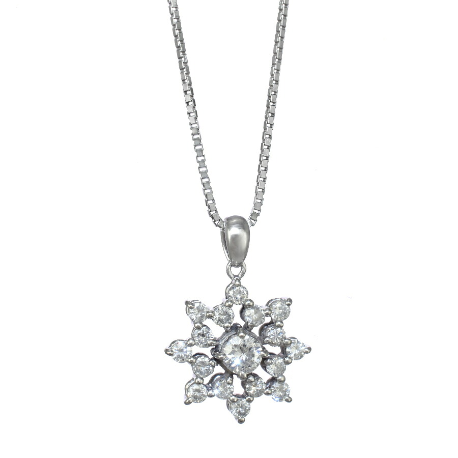 【中古】新品同様 スノーフレーク 雪の結晶 ペンダント ネックレス プラチナ 900 850 ダイヤモンド 0.75ct [美品][送料無料]｜ブランドリサイクルストアスマイル