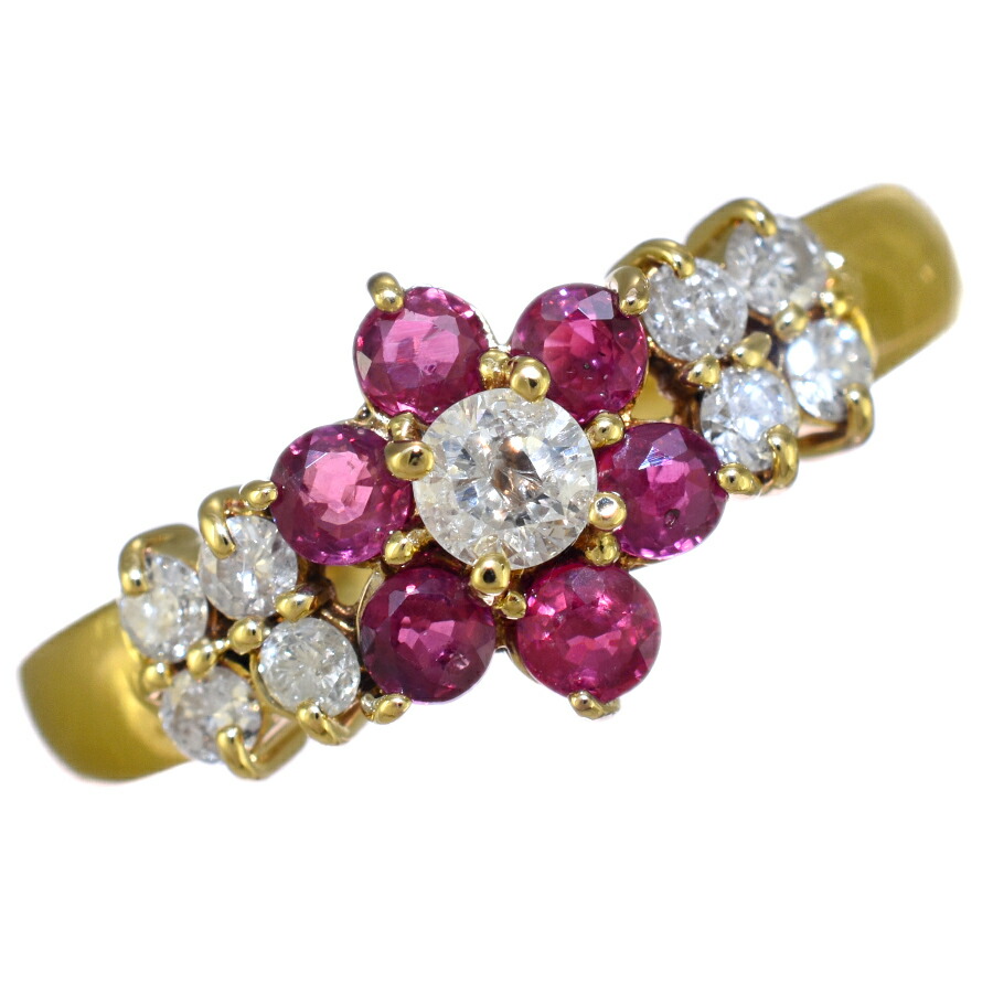 【中古】フラワー 花 リング 指輪 K18イエローゴールド ダイヤモンド 0.41ct 15号 ジュエリー [美品][送料無料] 65,890円