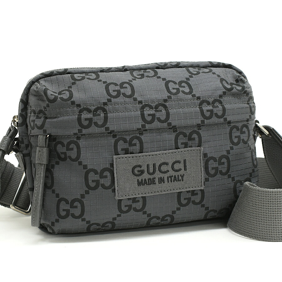 【中古】新品負けず劣らず グッチ ショルダーバッグ 767931 FACPK GG再利用ポリエステル 薄墨色 GUCCI[美品][貨物輸送無料]