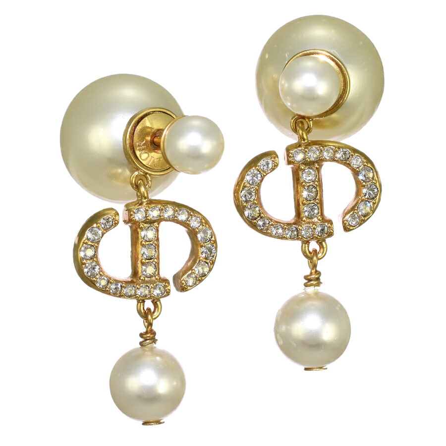【中古】クリスチャンディオール Tribales トライバル ピアス メタル ゴールドカラー ホワイト レジンパール クリスタル Christian Dior [送料無料]｜ブランドリサイクルストアスマイル