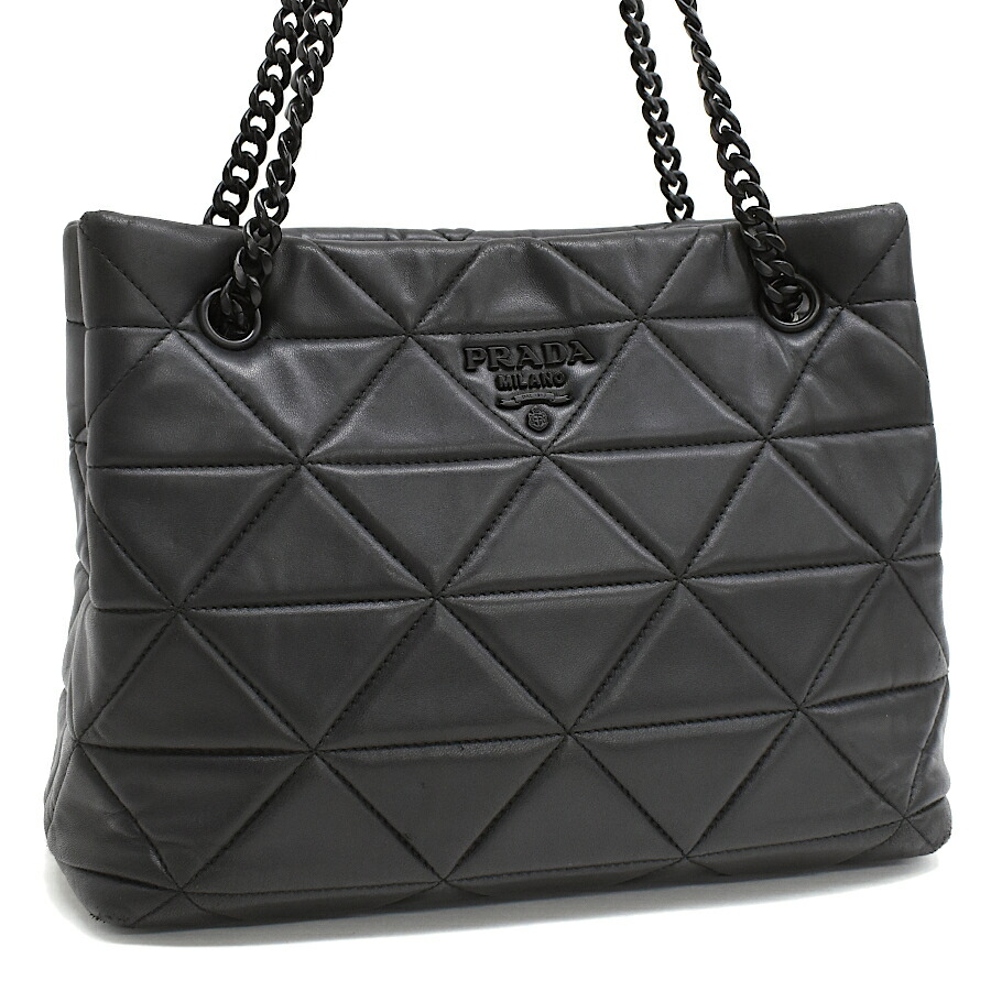 【中古】プラダ 2way チェーン店ショルダーバッグ 1BG304 NAPPA STITCHED なめし革 黒いこと PRADA[貨物輸送無料]