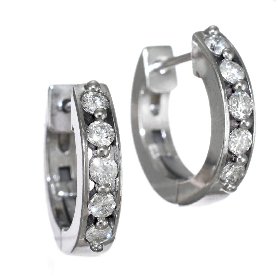 【中古】フープ ピアス K18ホワイトゴールド ダイヤモンド 0.50ct 両耳用 ジュエリー アクセサリー [美品][送料無料]
