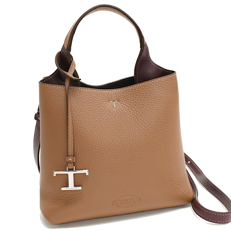 【中古】トッズ 2way ハンドバッグ T タイムレス レザー ブラウン TOD'S[美品][送料無料]