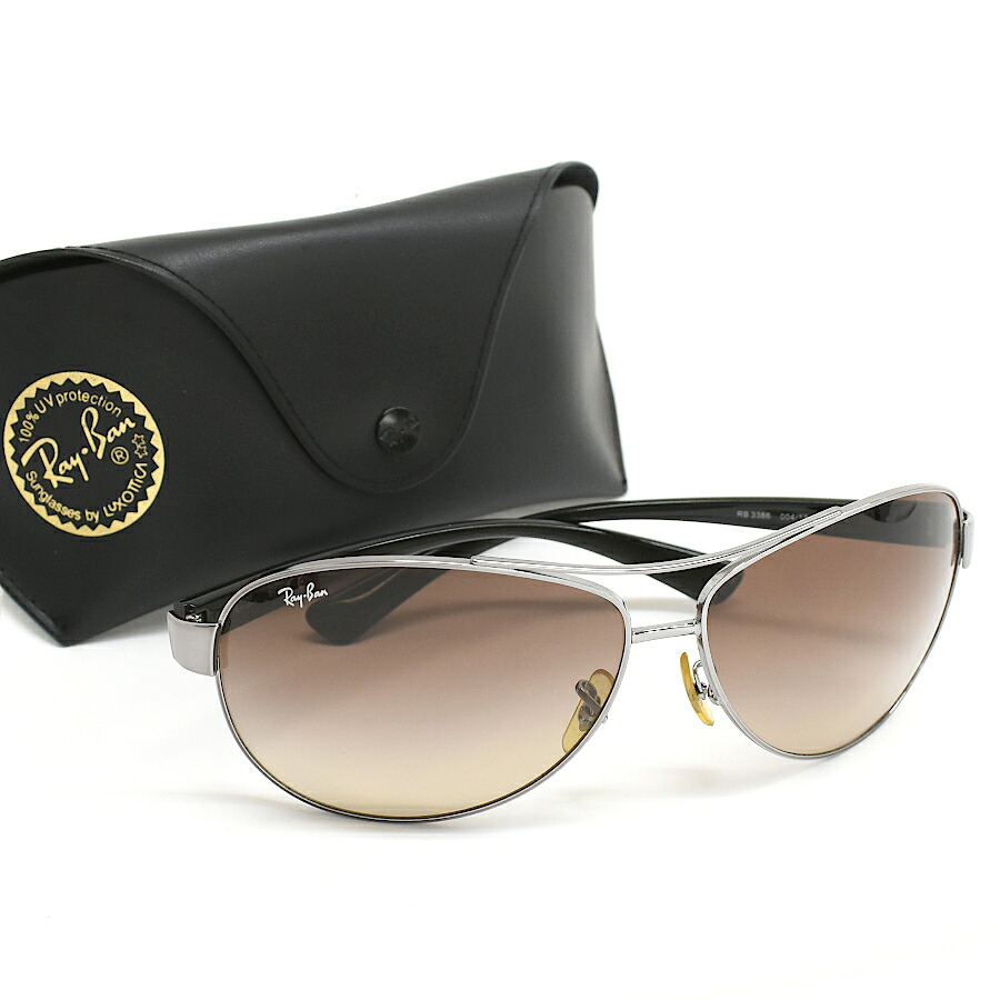 【中古】レイバン サングラス RB3386 メタル パイロット ポリッシュ ガンメタル ブラウン ノーズパッド アイウェア Ray-Ban[美品]