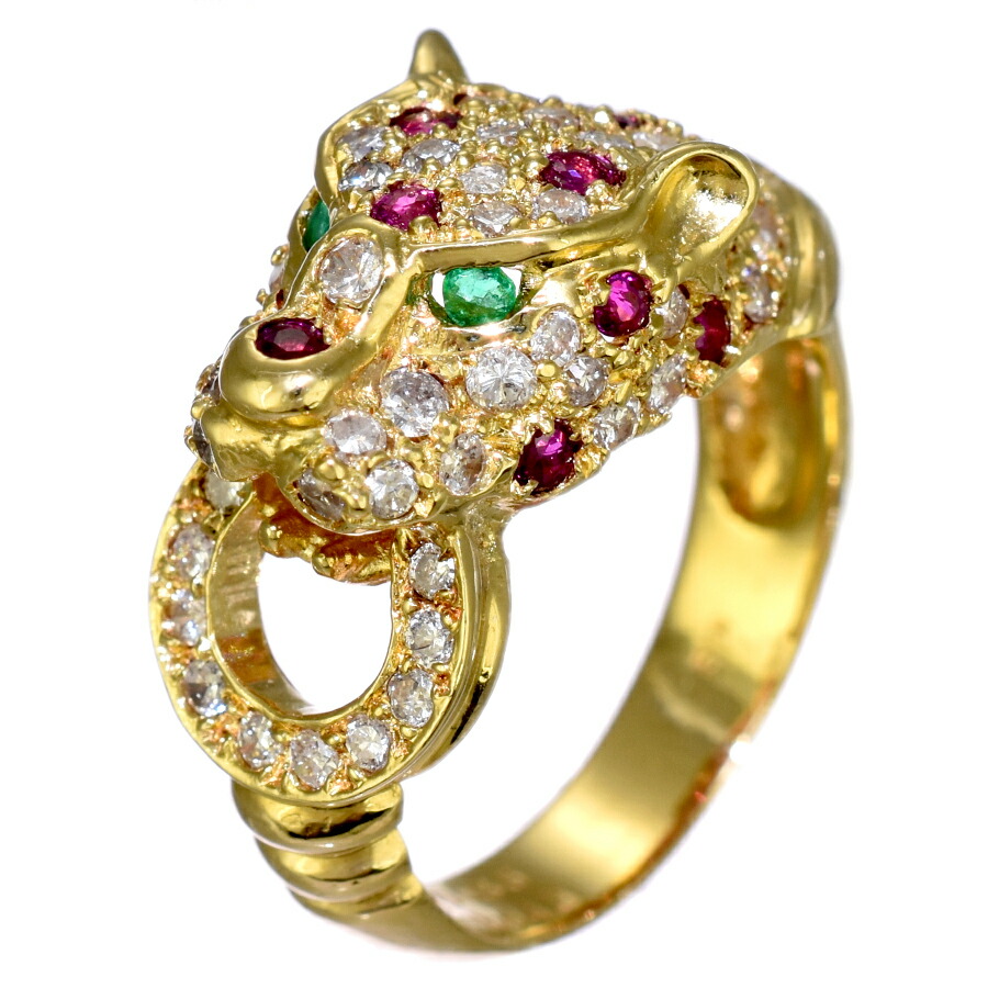 パンサー モチーフ K18 ルビー ダイヤモンド リング 18金 K18 ゴールド ルビー 0.78ct ダイヤモンド 0.01ct 指輪 パンサー