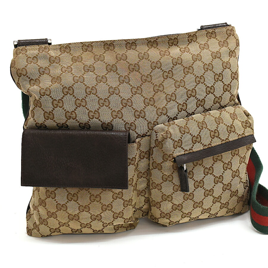 【中古】グッチ クロスボディ ショルダーバッグ 169937 GGキャンバス ベージュ シェリーライン ウェブ ストライプストラップ GUCCI [送料無料]