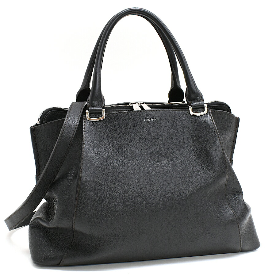 【中古】カルティエ C ドゥ カルティエ SM 2way ハンドバッグ ショルダーバッグ L1001830 レザー ダークブラウン Cartier C de Cartier [送料無料]
