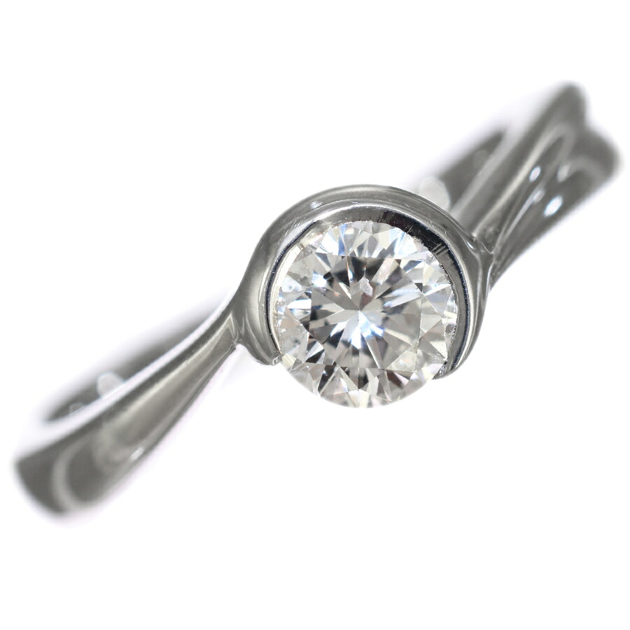 【中古】新品同様 ウェーブ ソリティア リング 指輪 プラチナ900 ダイヤモンド 0.531ct 11号 [美品][送料無料]