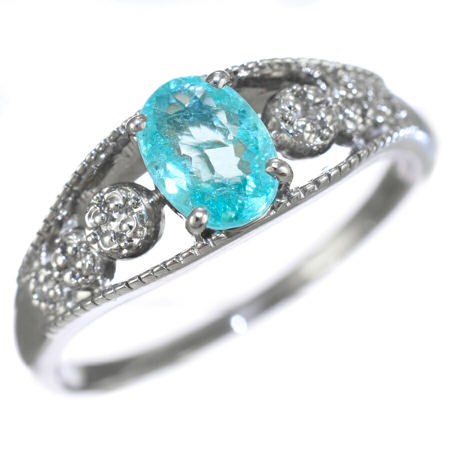【中古】新品同様 リング 指輪 プラチナ900 パライバトルマリン 0.68ct ダイヤモンド 0.11ct 17号 [美品][送料無料]