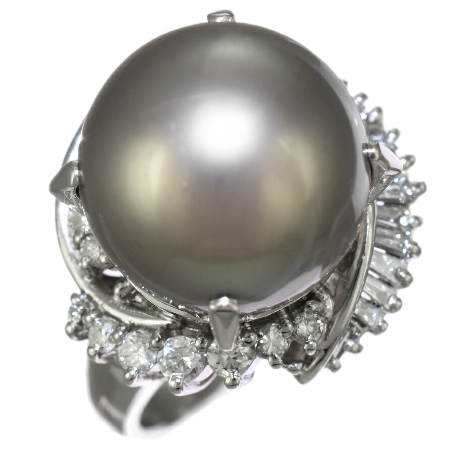【中古】新品同様 リング 指輪 プラチナ900 黒蝶真珠 パール ダイヤモンド 0.630ct 12.5号 [美品][送料無料] 86,900円