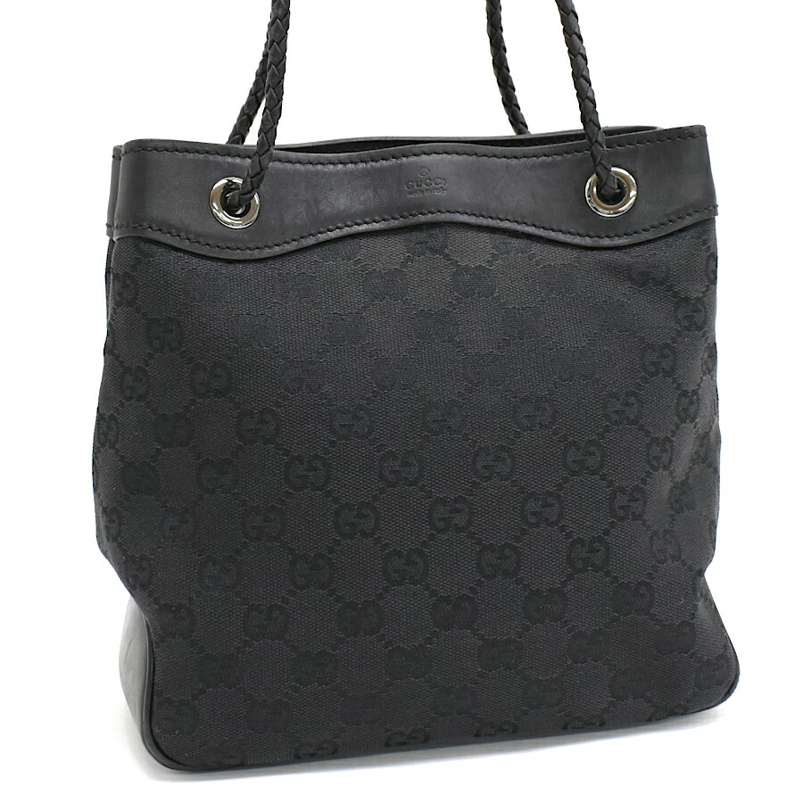 【中古】グッチ ハンドバッグ 109143 GGキャンバス ジャガード ブレイデッド ハンドル レザー ブラック GUCCI [美品][送料無料]