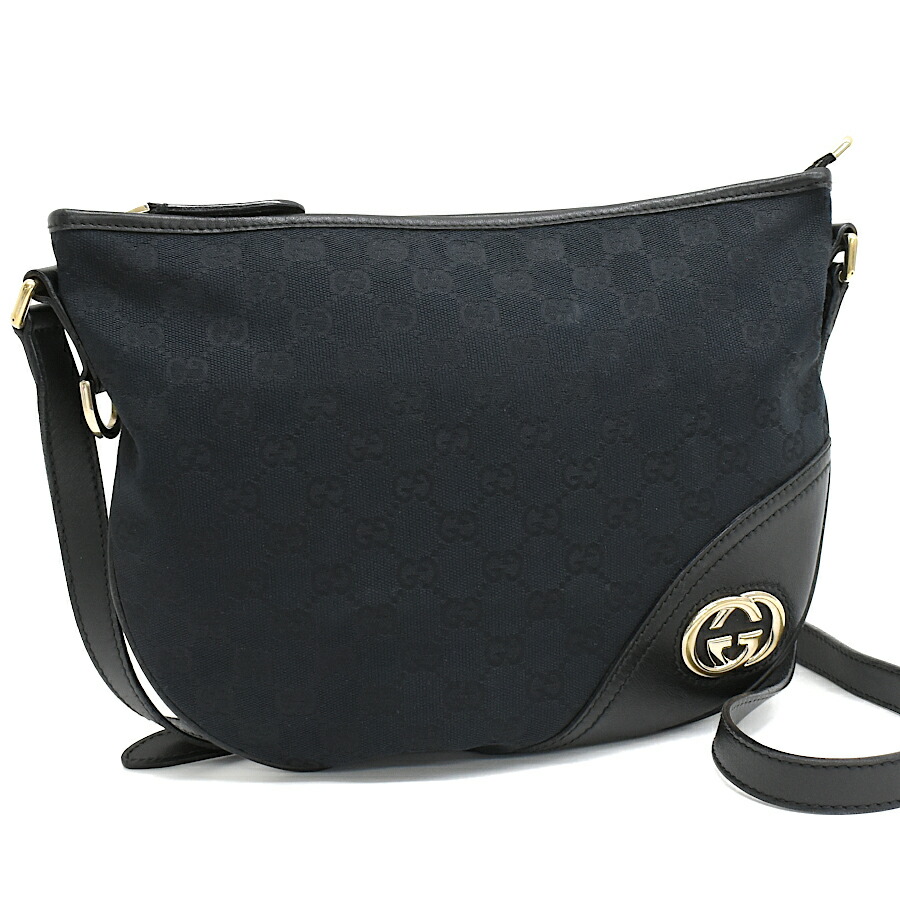 【中古】グッチ ニューブリット クロスボディ ショルダーバッグ 169998 GGキャンバス レザー ブラック GUCCI[美品][送料無料]