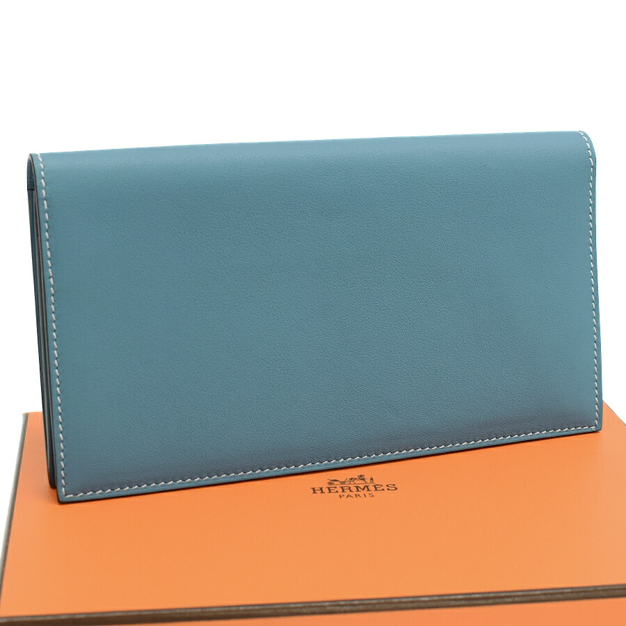 【中古】未使用品 エルメス シチズンツイル ロング 長財布 B刻印 スイフト レザー ブルージーン ターコイズブルー HERMES Citizen Twill[美品][送料無料]