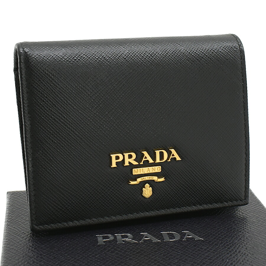 楽天市場】美品 プラダ PRADA Wホック 二つ折り財布 M507 黒