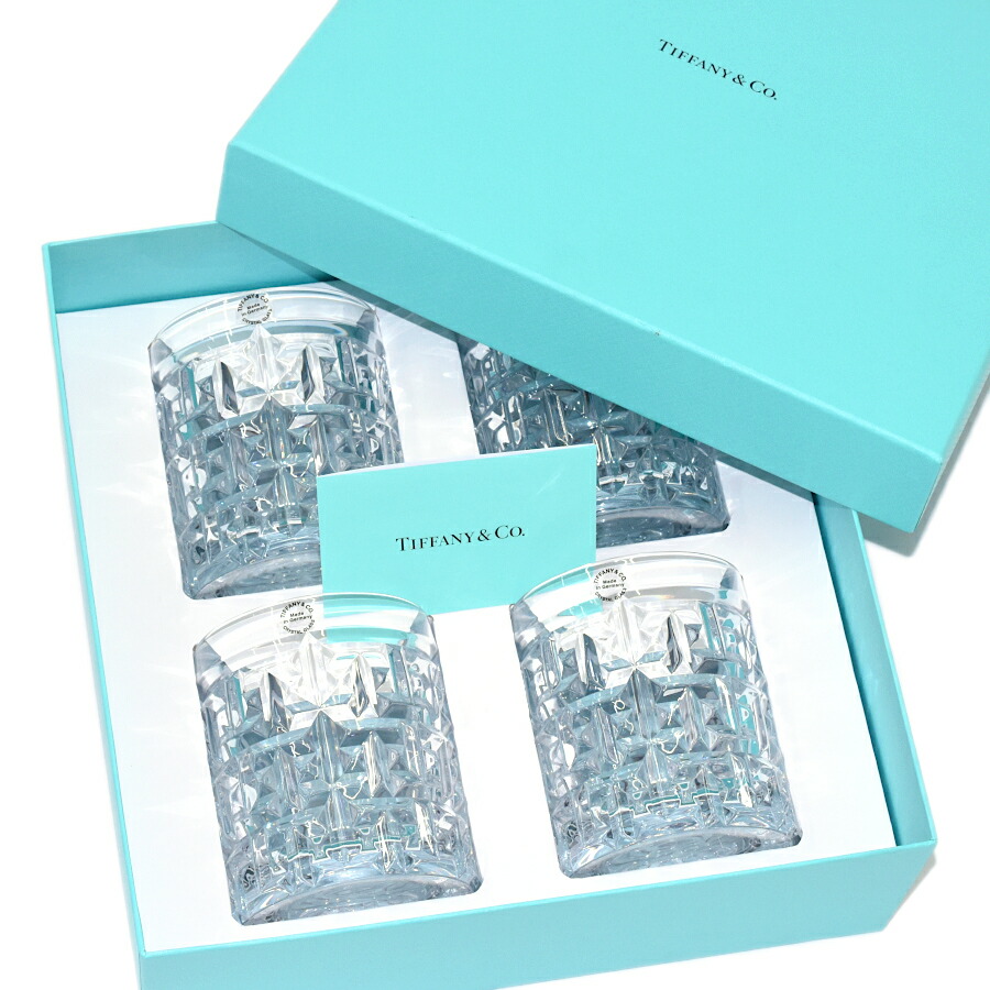 【中古】未使用品 ティファニー T トゥルー ダブル オールドファッショングラス 4個セット 281ml クリスタルガラス TIFFANY&CO. [美品][送料無料]