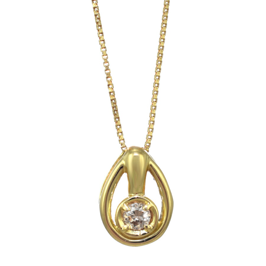 【中古】新品同様 ティアドロップ ペンダント ネックレス K18イエローゴールド ダイヤモンド 0.05ct [美品][送料無料]