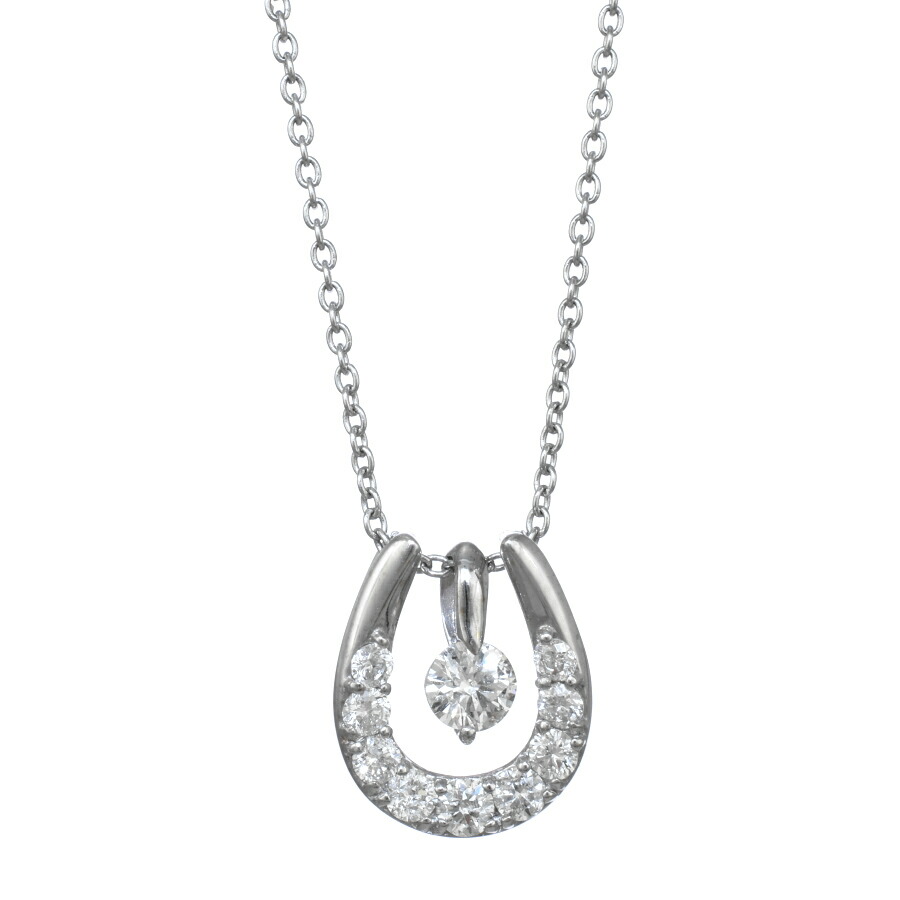 【中古】新品同様 ホースシュー 馬蹄 スイング ペンダント ネックレス K18ホワイトゴールド ダイヤモンド 0.20ct 0.10ct [美品][送料無料]