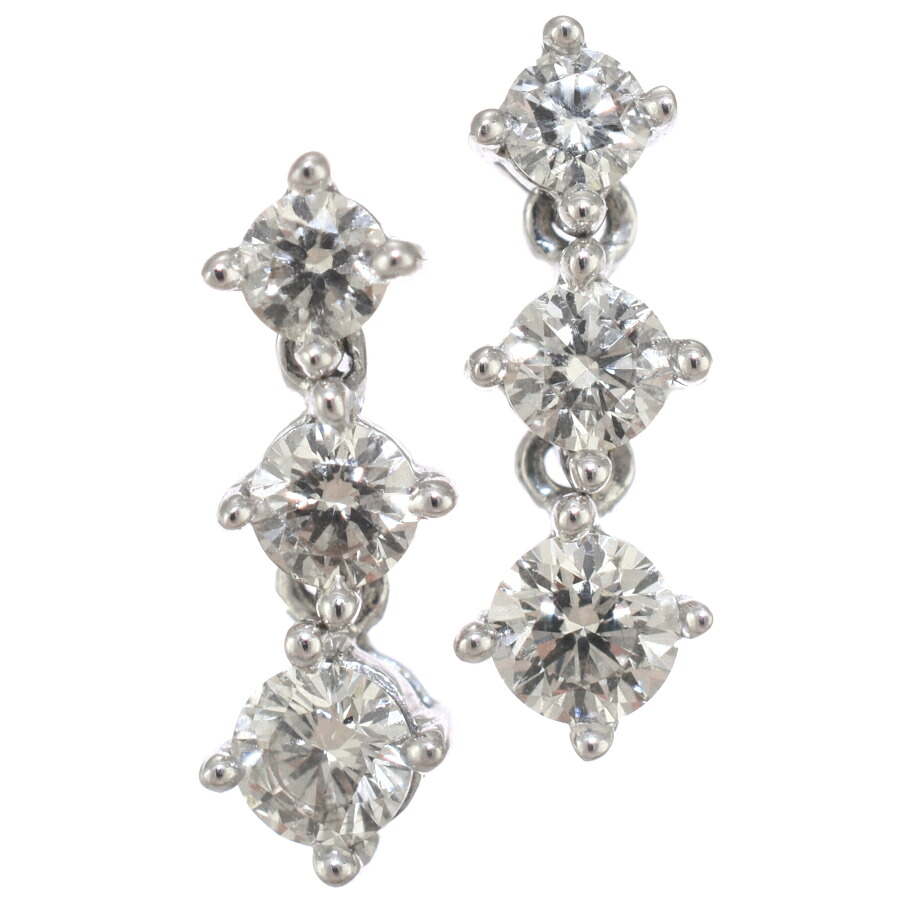 【中古】新品同様 スリーストーン ピアス K18ホワイトゴールド ダイヤモンド 0.30ct 両耳用 ジュエリー [美品][送料無料]