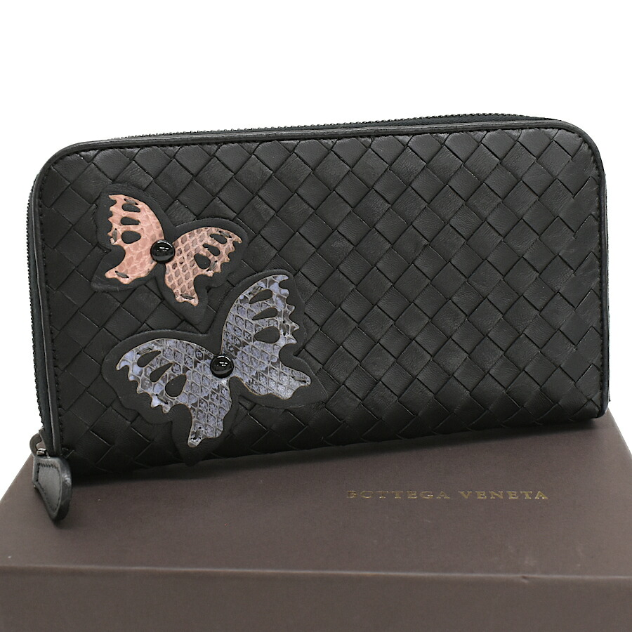 【中古】ボッテガヴェネタ ラウンドジッパー 長紙入れ イントレチャート なめし革 夢見鳥 BOTTEGA VENETA Intrecciato[美品][貨物輸送無料]