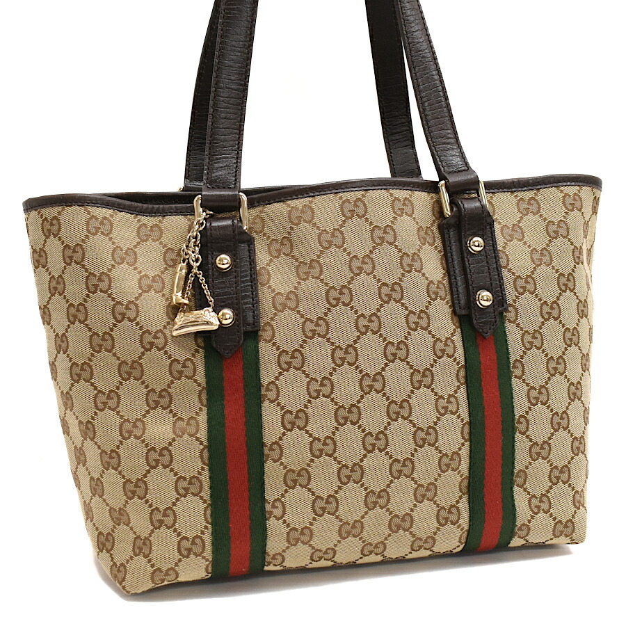 【中古】グッチ ショルダー トートバッグ 137396 GGキャンバス レザー ベージュ ウェブ シェリーライン GUCCI [送料無料]