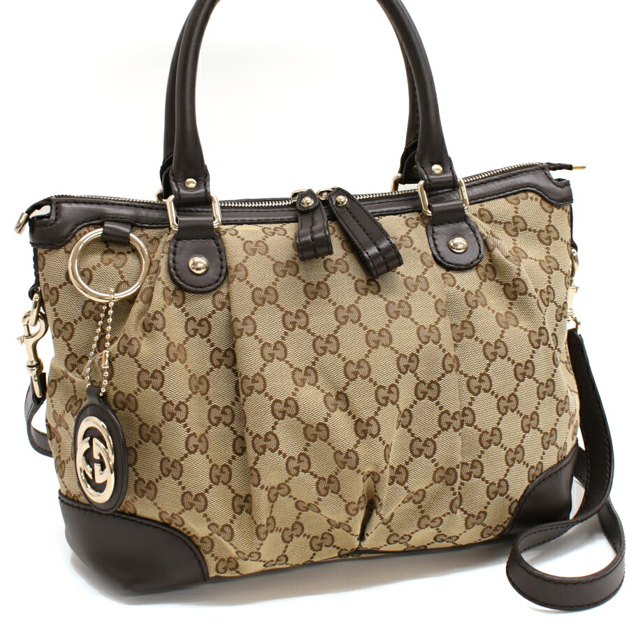 【中古】グッチ スーキー 2way ハンドバッグ 247902 GGキャンバス レザー ベージュ ブラウン GUCCI Sukey[美品][送料無料]