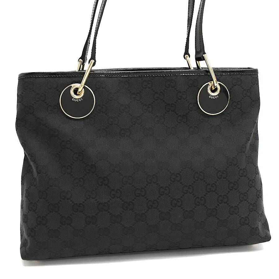 【中古】グッチ エクリプス ショルダー トートバッグ 120837 GGキャンバス ジャガード レザー ブラック ゴールド金具 GUCCI [美品][送料無料]