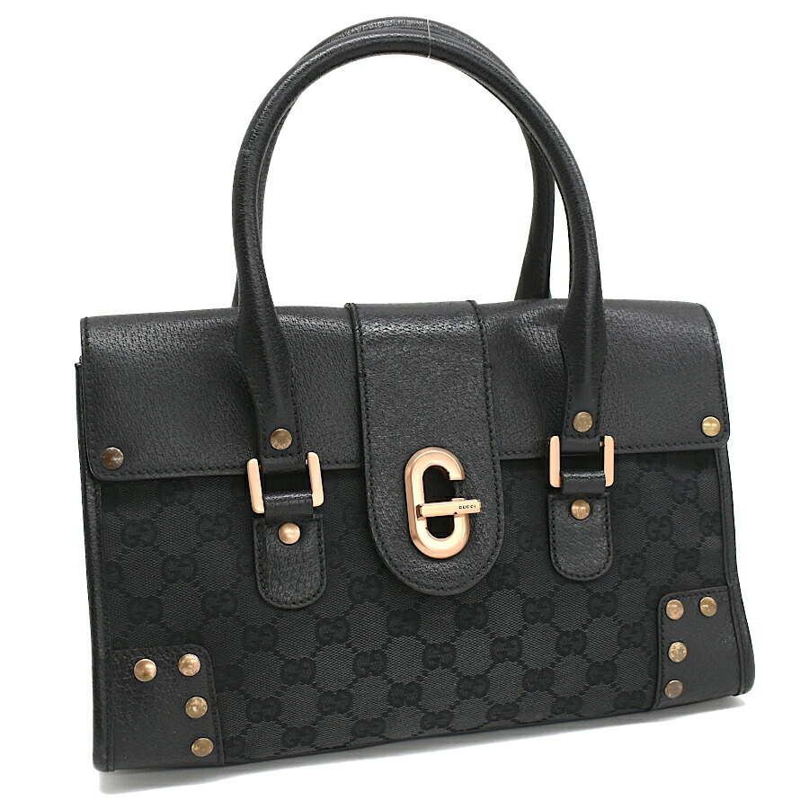 【中古】グッチ ハンドバッグ 124286 GGキャンバス ジャガード レザー ブラック カッパーゴールド金具 GUCCI[送料無料]