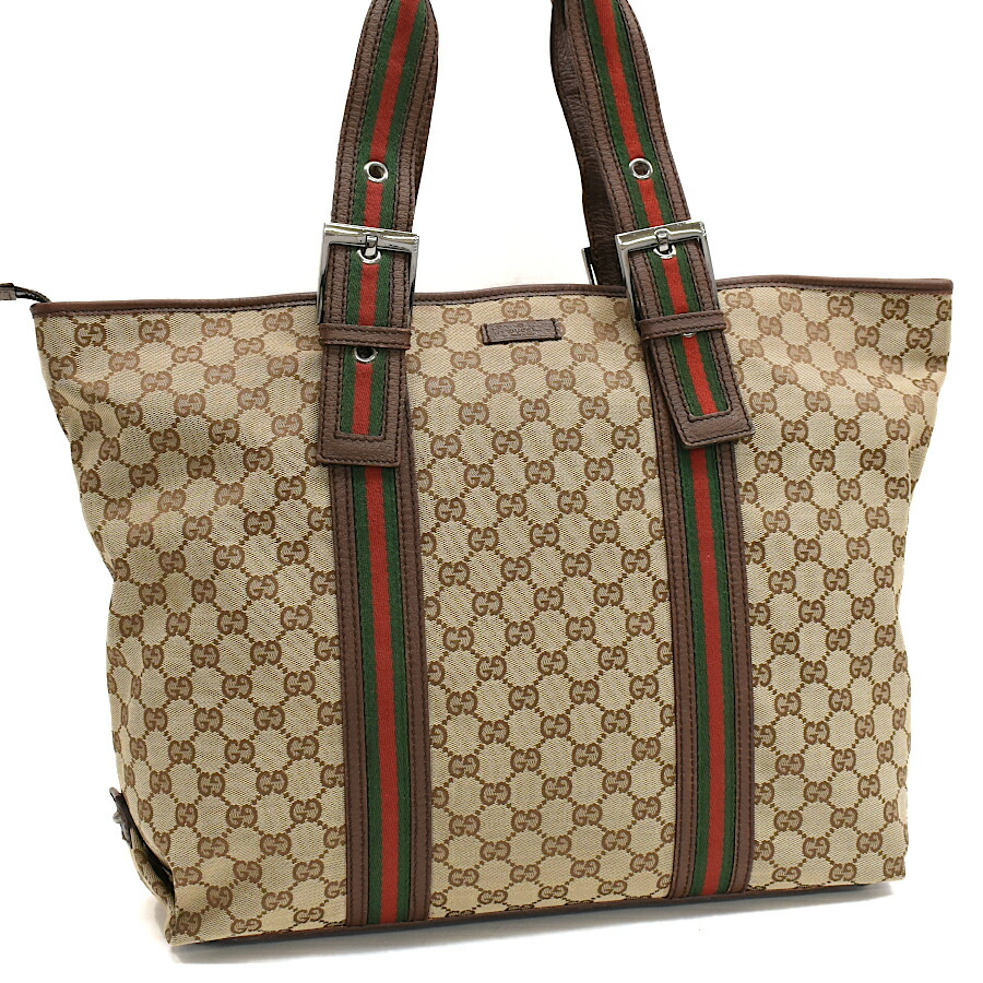 【中古】グッチ ショルダー トートバッグ 132898 GGキャンバス シェリーライン ジャガード レザー ベージュ GUCCI[送料無料]