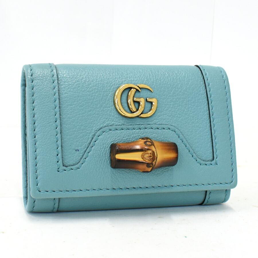 【中古】グッチ 6連キーケース 658636 ダイアナ バンブー GGマーモント レザー ライトブルー GUCCI [送料無料]