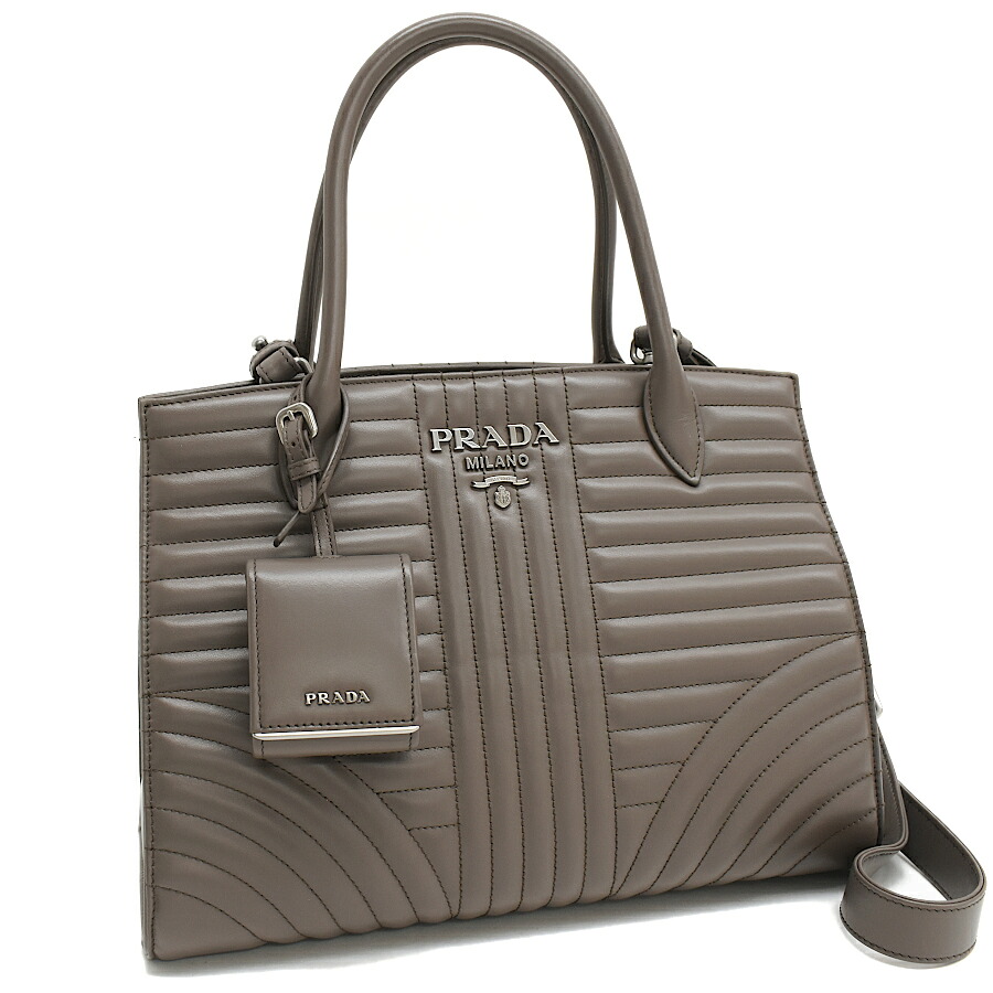 【中古】新品同様 プラダ ダイアグラム 2way ハンドバッグ 1BA165 レザー トープブラウン PRADA[美品][送料無料]