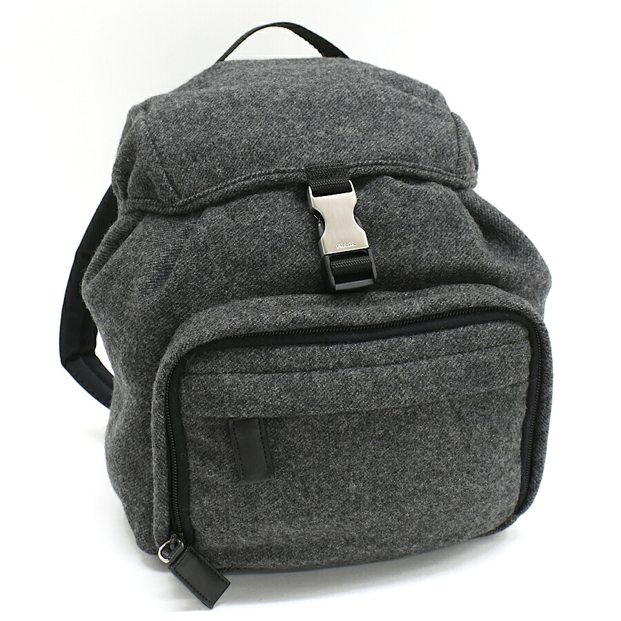 【中古】新品同様 プラダ バックパック ミニ リュック V203 FELTRO ウール グレー トライアングルロゴプレート PRADA[美品][送料無料]