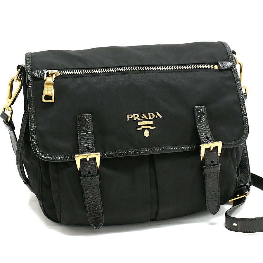 【中古】プラダ クロスボディ ショルダーバッグ ナイロン パテントレザー ブラック ゴールド金具 PRADA[送料無料] 38,870円