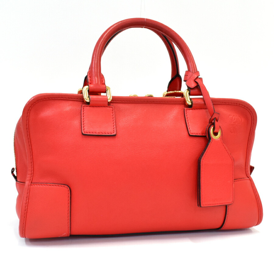 【中古】ロエベ アマソナ28 ハンドバッグ ミニボストン アナグラム レザー レッド ゴールド金具 LOEWE [送料無料]｜ブランドリサイクルストアスマイル