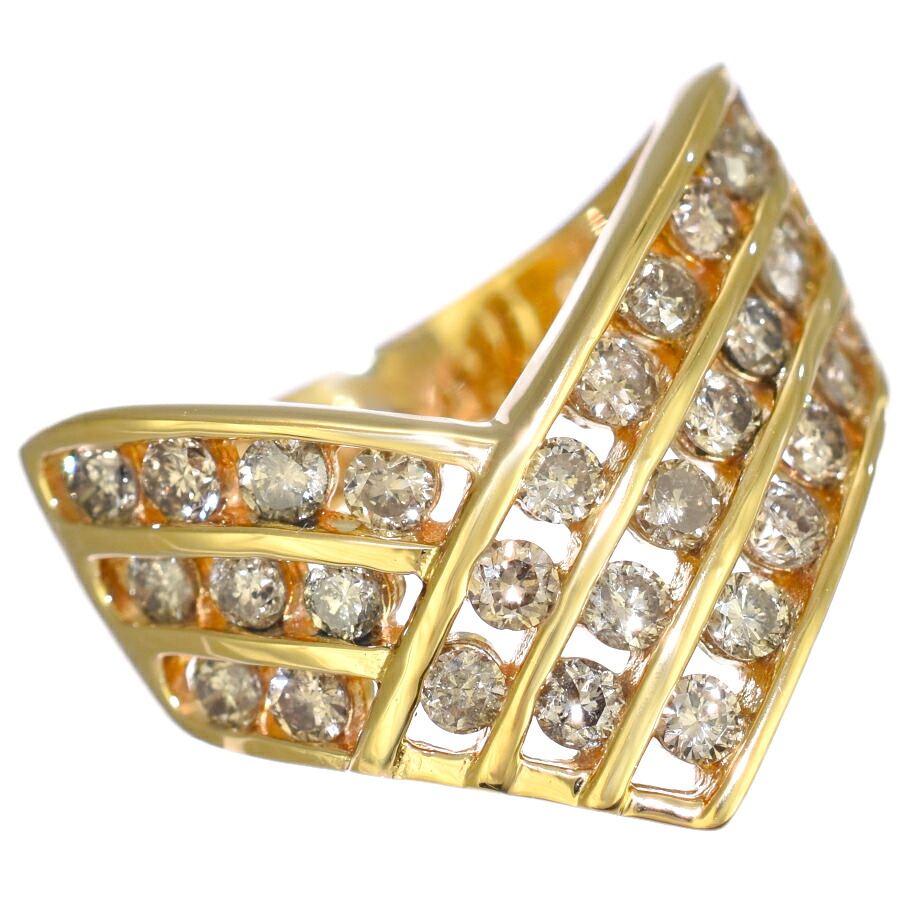 【中古】新品同様 Vライン リング 指輪 12.5号 K18イエローゴールド ダイヤモンド 1.00ct ジュエリー [美品][送料無料]
