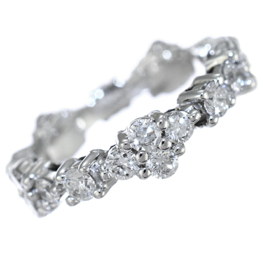 【中古】新品同様 ピンキー リング 指輪 0号 K18ホワイトゴールド ダイヤモンド 0.87ct [美品][送料無料]