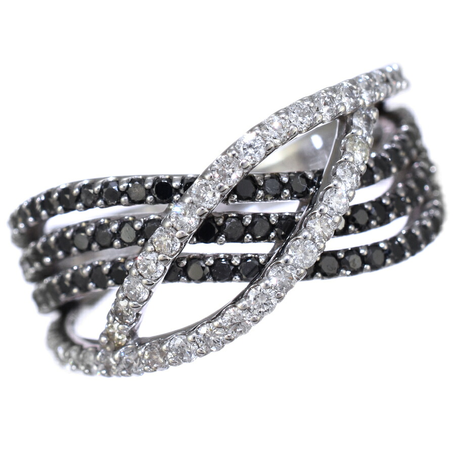 【中古】新品同様 クロス リング 指輪 11.5号 K18ホワイトゴールド ダイヤモンド 1.10ct ブラックダイヤモンド [美品][送料無料]