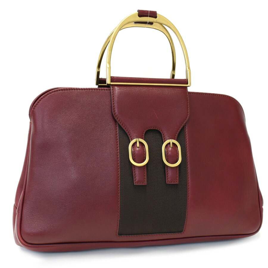 【中古】グッチ ハンドバッグ 300個限定 レザー ボルドー ヴィンテージ オールドグッチ ゴールド金具 GUCCI[送料無料]