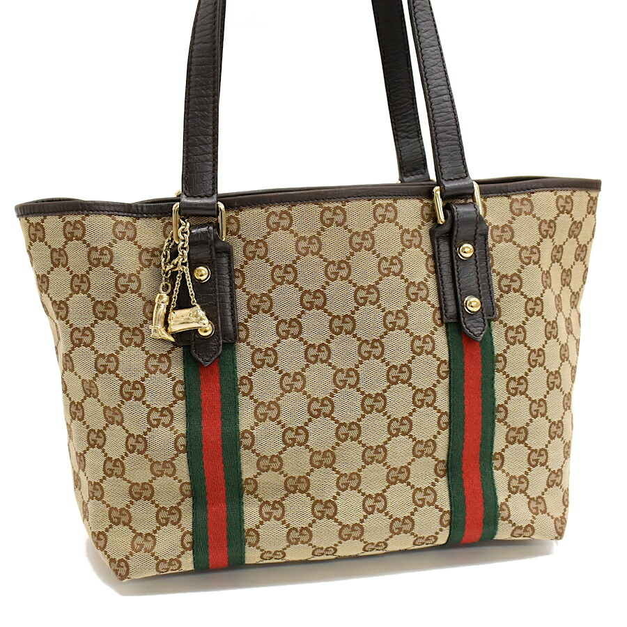 【中古】グッチ ショルダー トートバッグ 137396 GGキャンバス レザー ベージュ シェリーライン ゴールド金具 GUCCI[美品][送料無料]｜ブランドリサイクルストアスマイル