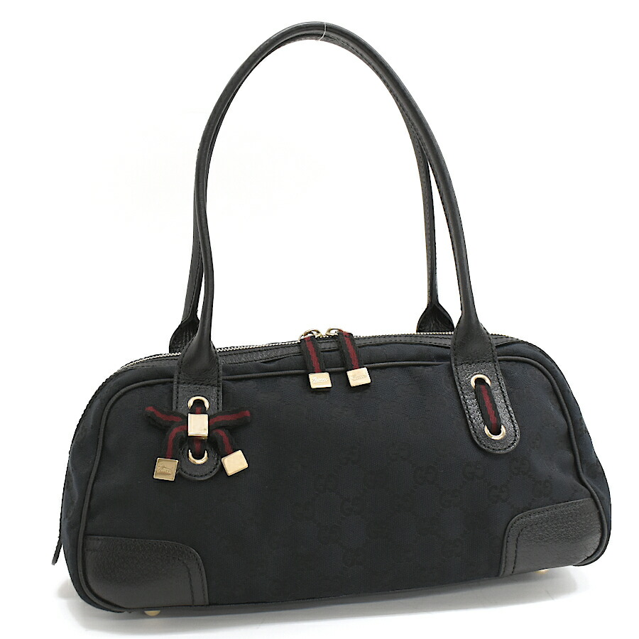 【中古】グッチ プリンシー ハンドバッグ 161720 GGキャンバス シェリーライン ブラック ジャガード レザー GUCCI Princy[美品][送料無料]｜ブランドリサイクルストアスマイル