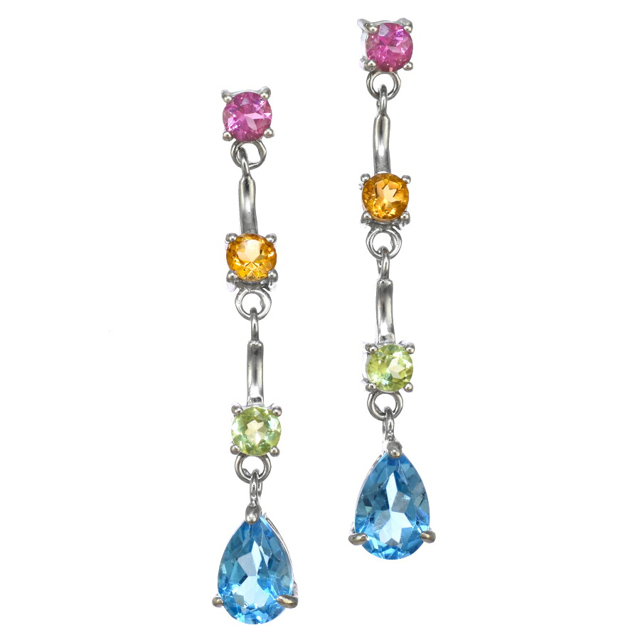 【中古】新品同様 ドロップ ピアス K18ホワイトゴールド ブルートパーズ ペリドット シトリン ガーネット マルチストーン 両耳用 [美品][送料無料]