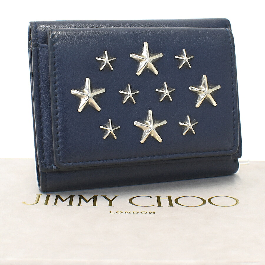 【中古】ジミーチュウ 三つ折り札入れ コンパクトウォレット スタースタッズ なめし革 米国海軍 JIMMY CHOO [貨物輸送無料] 財布・ケース-レディース財布
