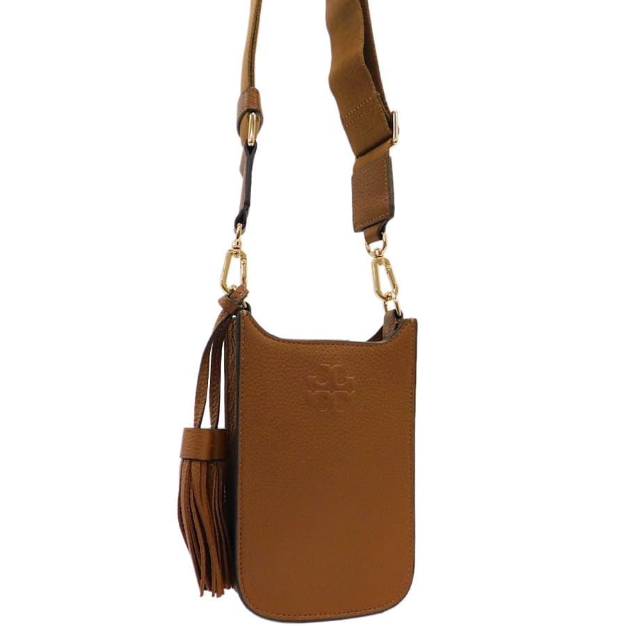 【中古】新品同様 トリーバーチ ショルダーバッグ ブラウン系 レザー ダブルTロゴ タッセル TORY BURCH[送料無料]