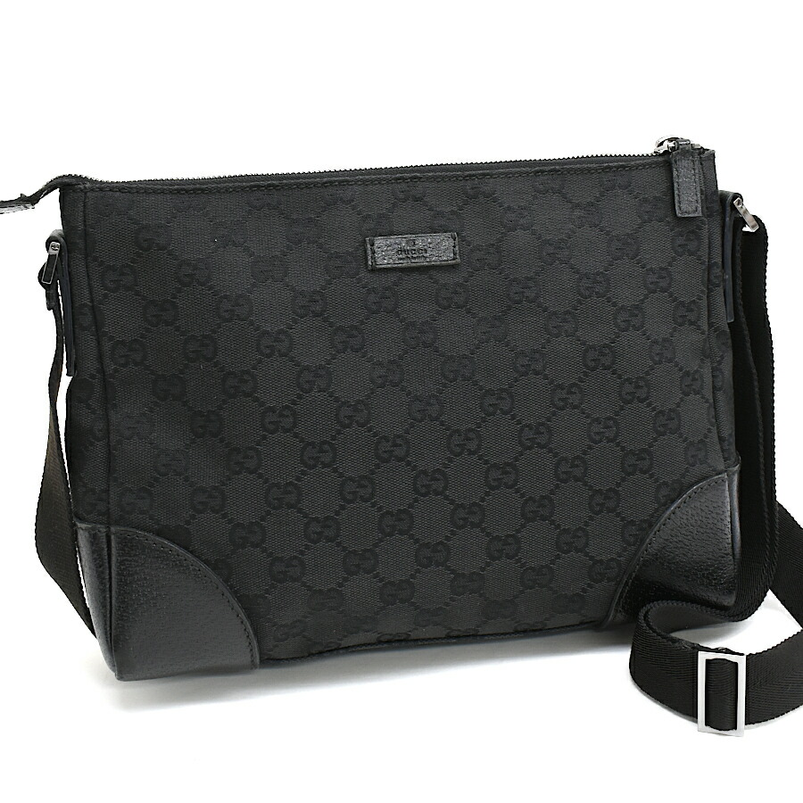 【中古】グッチ クロスボディ ショルダーバッグ 114273 GGキャンバス ジャガード レザー ブラック GUCCI[美品][送料無料]｜ブランドリサイクルストアスマイル