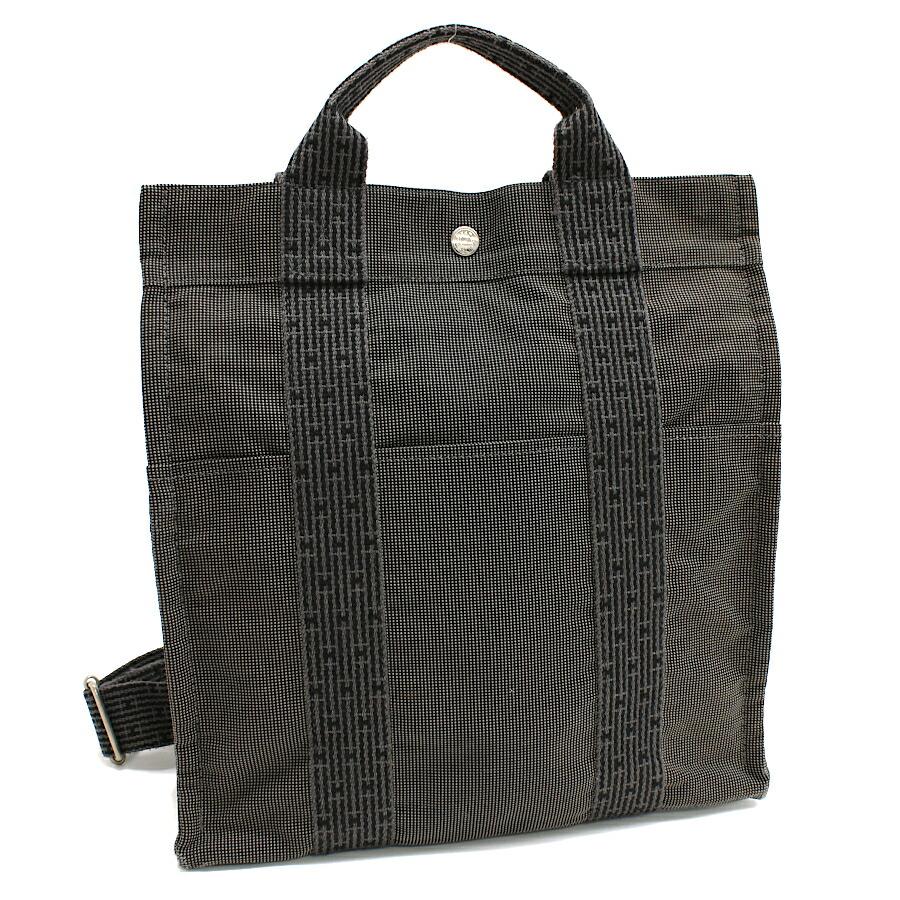 【中古】エルメス サックアドMM トート リュックサック エールライン ポリアミドキャンバス グレー HERMES Ad MM[美品][送料無料]