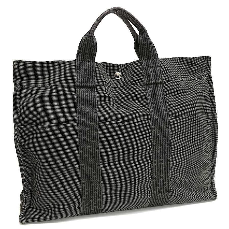 【中古】エルメス エールライン トートバッグ MM ハンドバッグ ナイロンキャンバス グレー HERMES Her Line [美品][送料無料]