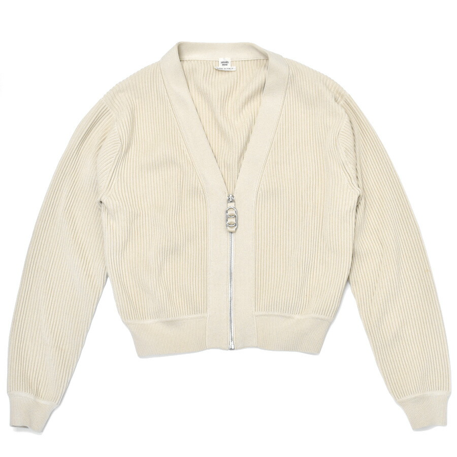 【中古】新品同様 エルメス #34 ZIPPE AVEC MORS A JOUET 23SS ジップアップ カーディガン ニット 3E2703D6 ベージュ系 HERMES [美品][送料無料]