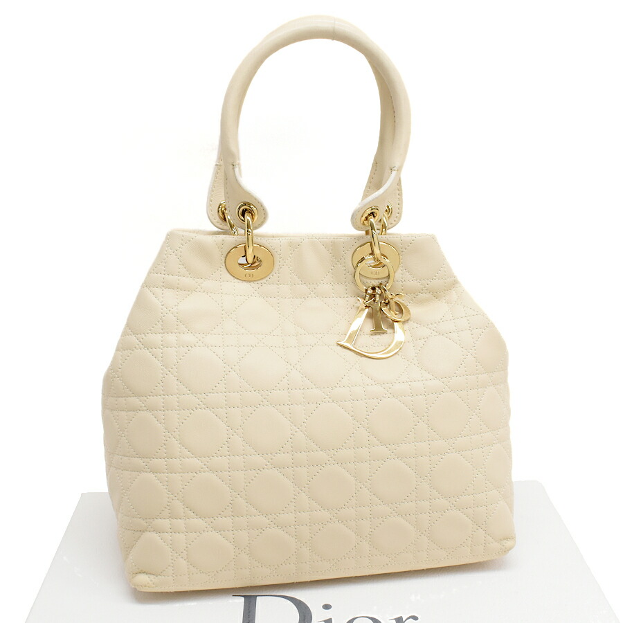 【中古】クリスチャンディオール カナージュ ハンドバッグ 96-MA-0067 レザー アイボリーホワイト ゴールド金具 Christian Dior[送料無料]